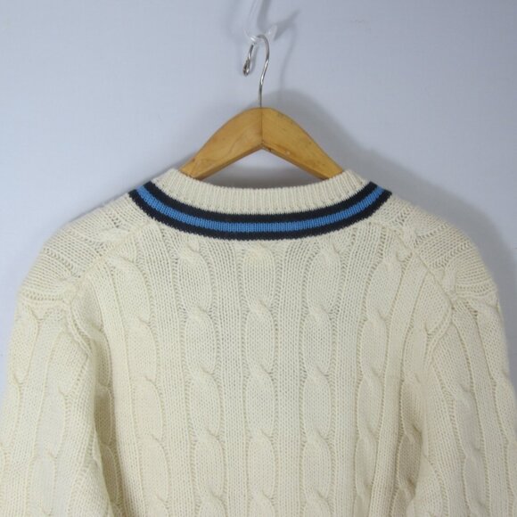 Vtg Davison's Bermuda Large Ivory Navy Blue Wool Cable Knit V Neck Sweater Golf - Picture 5 of 9